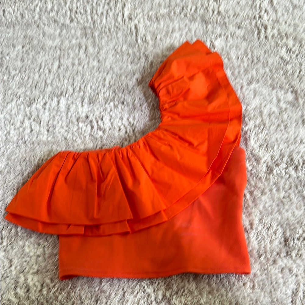 Orange Asymmetrical Ruffled Bib Collar Tank Top
